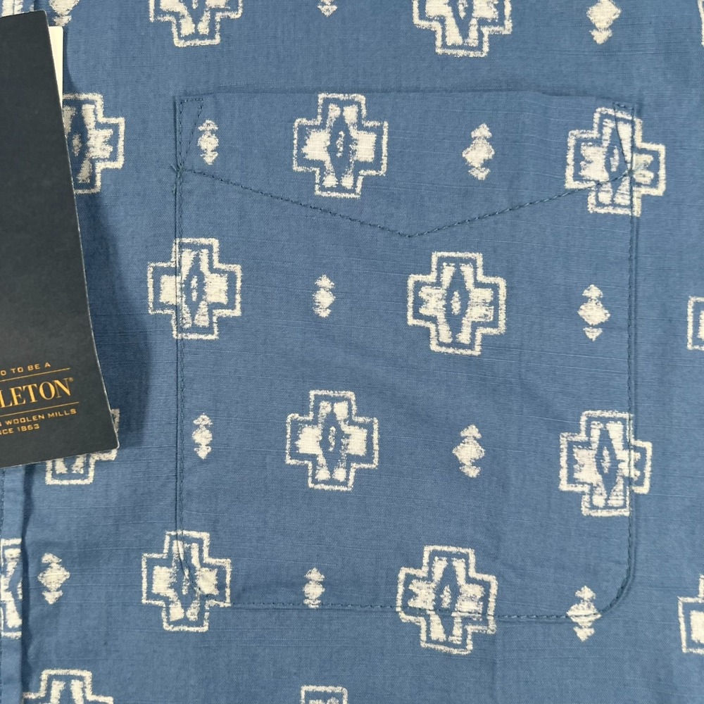 Pendleton Shirt Mens Large Blue Geometric Short Sleeve Button Comfort New - Picture 7 of 15